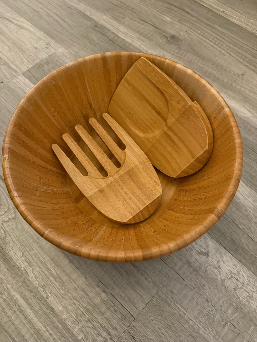 Pampered Chef Bamboo Salad Bowl Set - Warm Brown